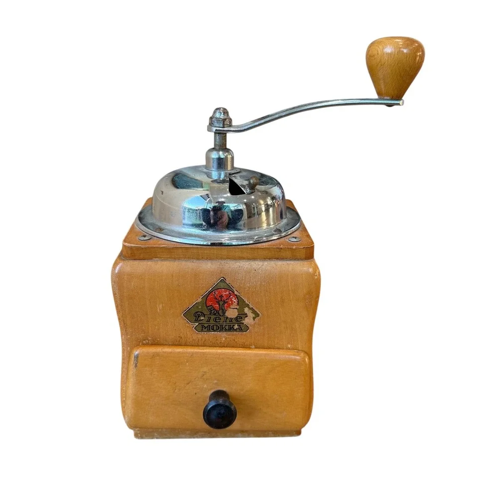 Vintage Dienes Mokka Manual Coffee Grinder‎ Wood Chrome Handle Drawer